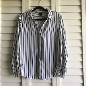 Worthington black and white striped blouse Petite Large